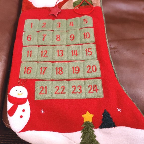 Crystal Snow Santa Claus Stocking Advent Calendar Count Down to Christmas 22x11" - Picture 6 of 12